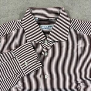 Emanuele Maffeis + Todd Snyder Dress Shirt Men 39 15.5 Brown Striped Italy NWOT